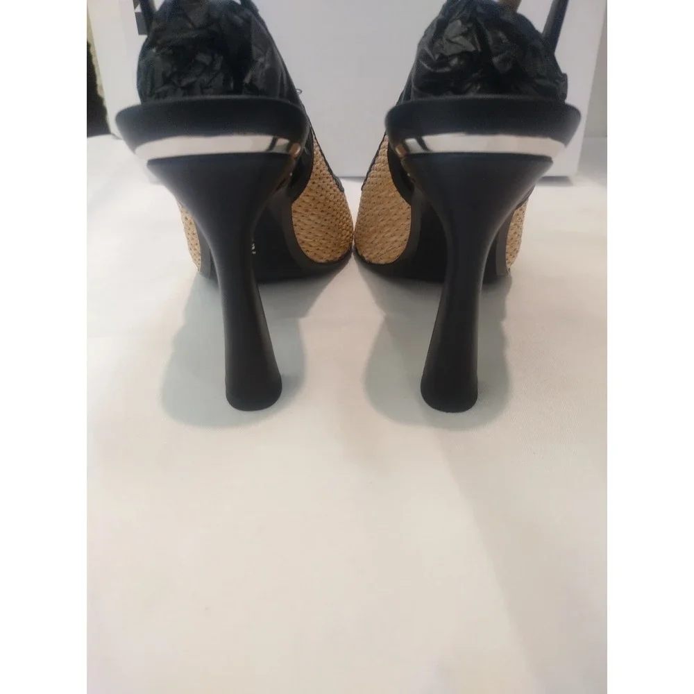 DKNY Cinette Slingback Pumps Natural Raffia Black Pointed Toe Heel K1526881 US 6 - Picture 5 of 8